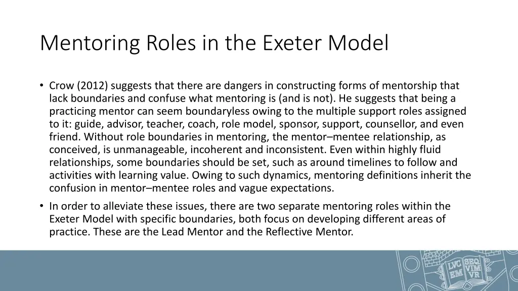 mentoring roles in the exeter model