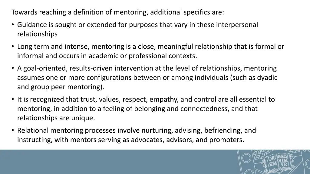 towards reaching a definition of mentoring