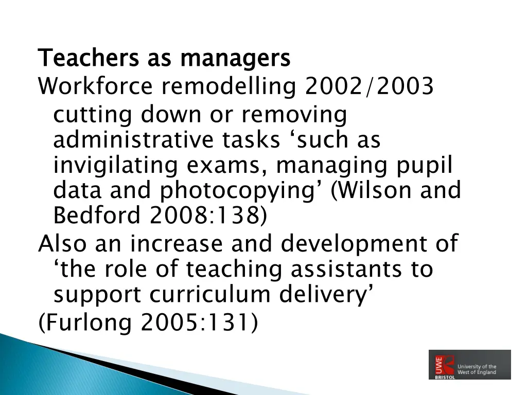 teachers as managers workforce remodelling 2002