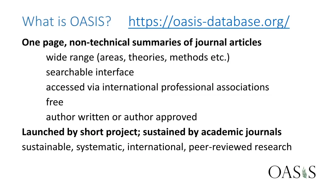 what is oasis https oasis database org