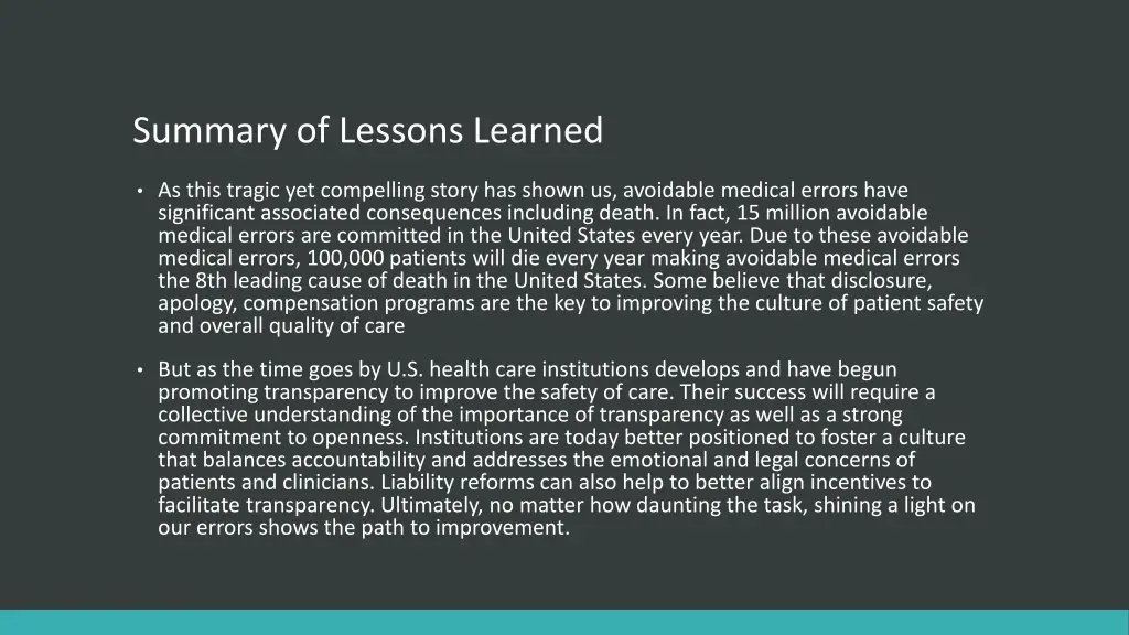 summary of lessons learned