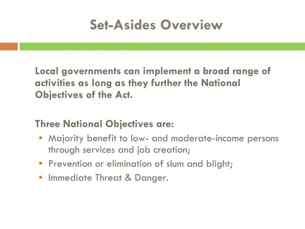 set asides overview