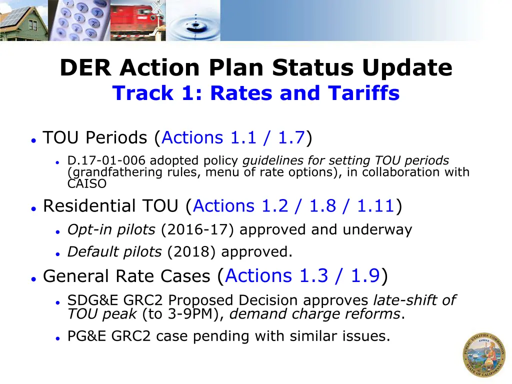 der action plan status update track 1 rates