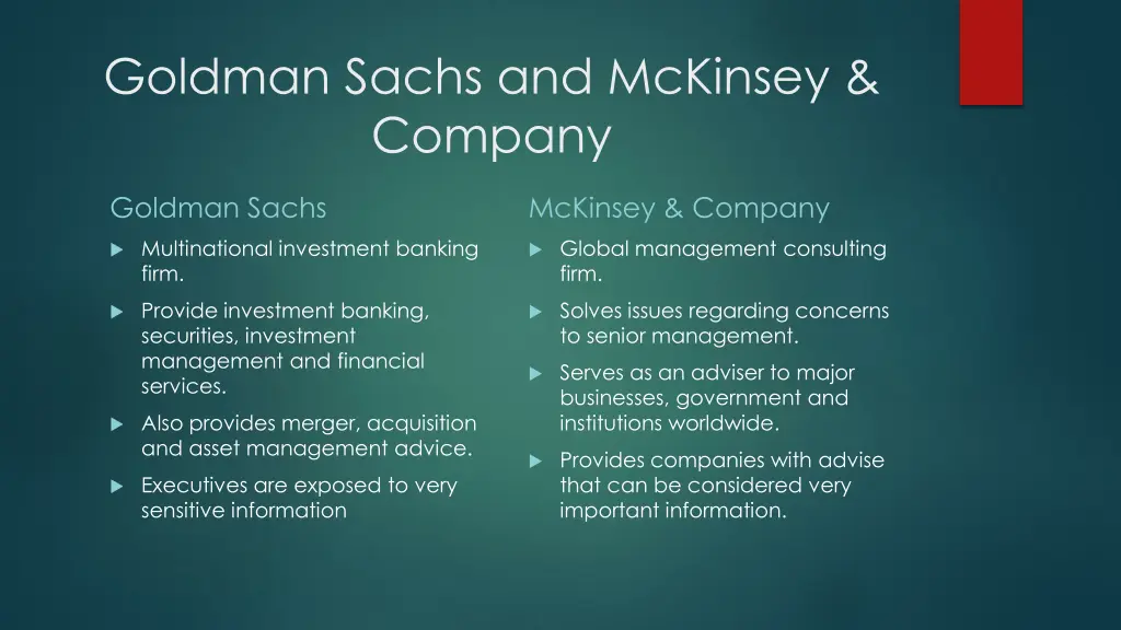 goldman sachs and mckinsey company