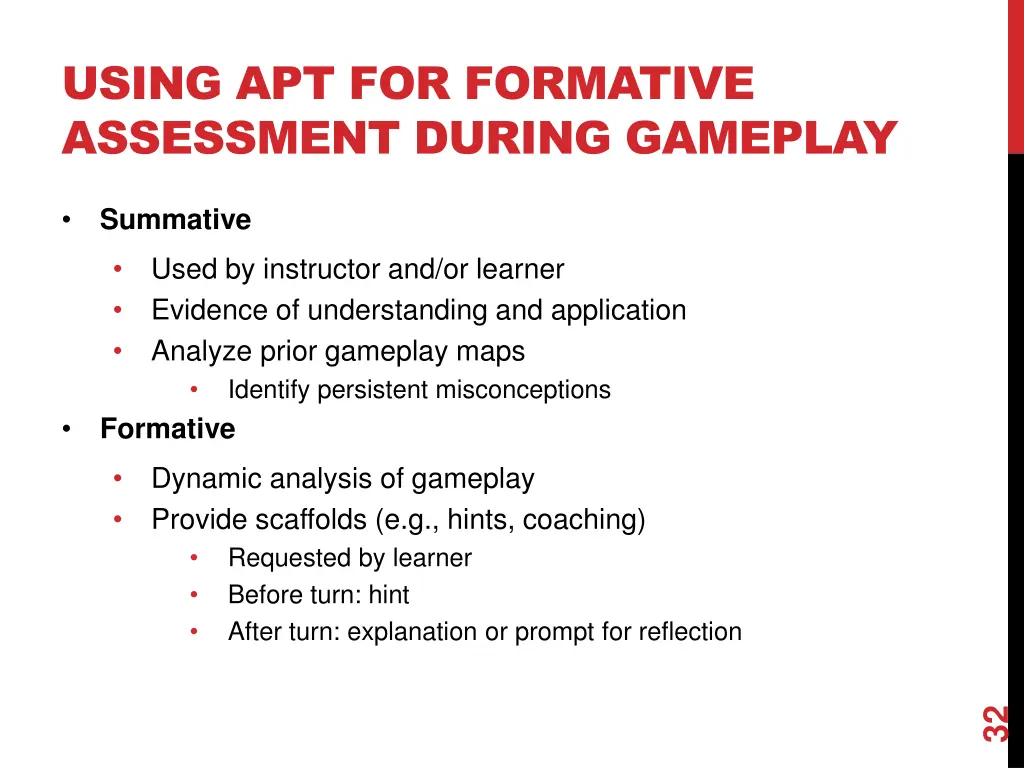 using apt for formative assessment during gameplay