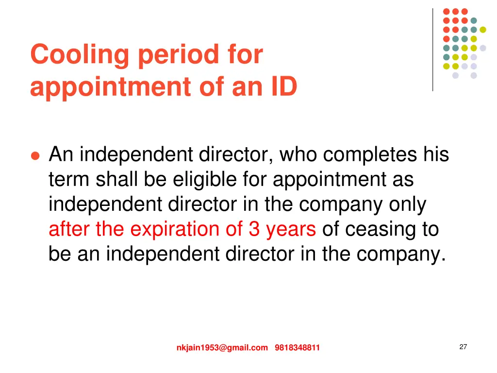 cooling period for appointment of an id