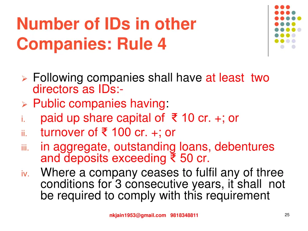 number of ids in other companies rule 4