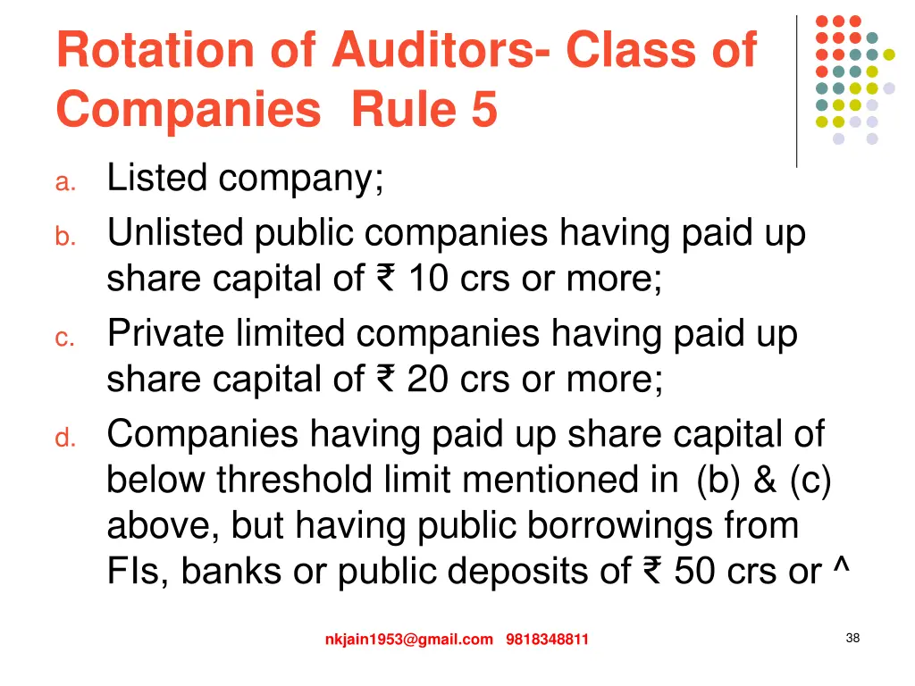 rotation of auditors class of companies rule 5