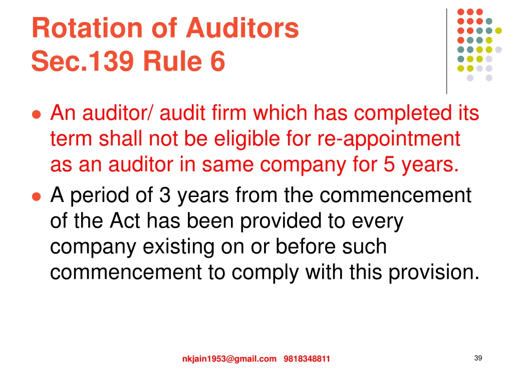 rotation of auditors sec 139 rule 6