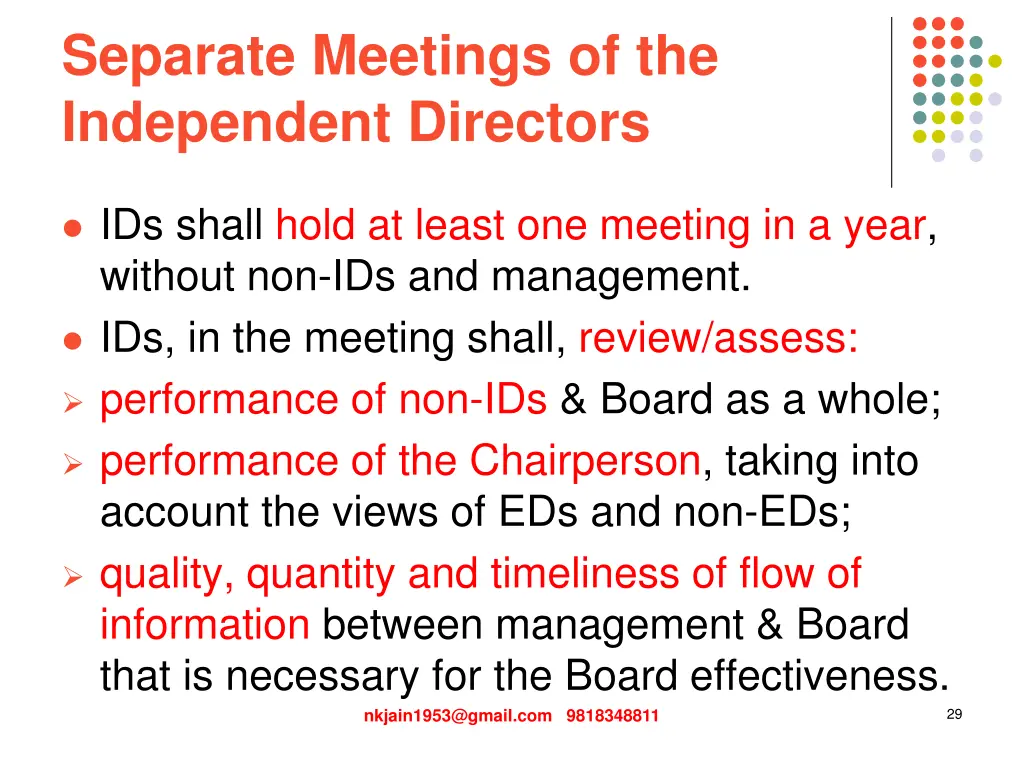 separate meetings of the independent directors