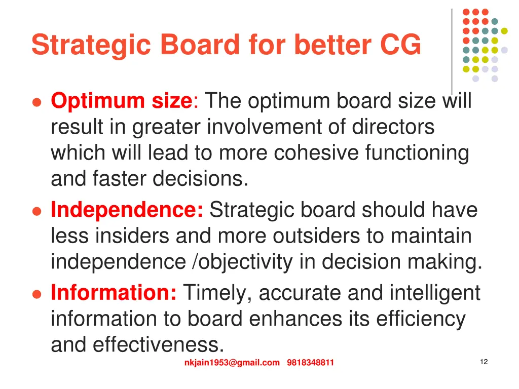 strategic board for better cg