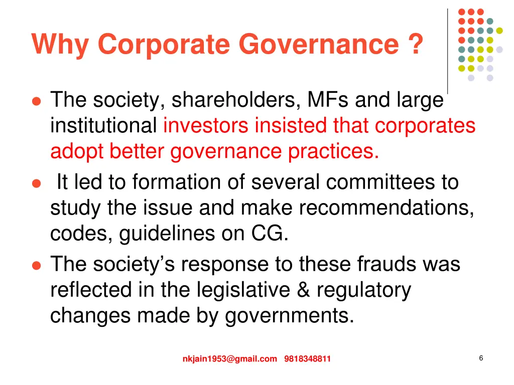 why corporate governance 1