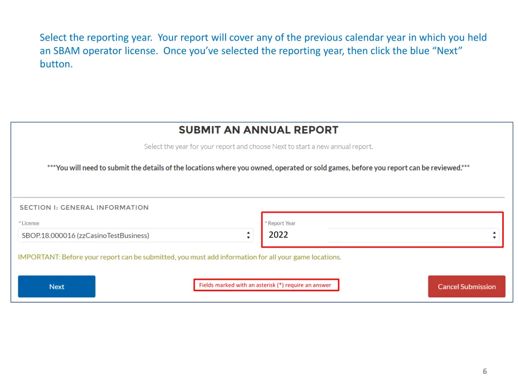 select the reporting year your report will cover