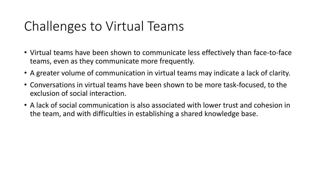 challenges to virtual teams