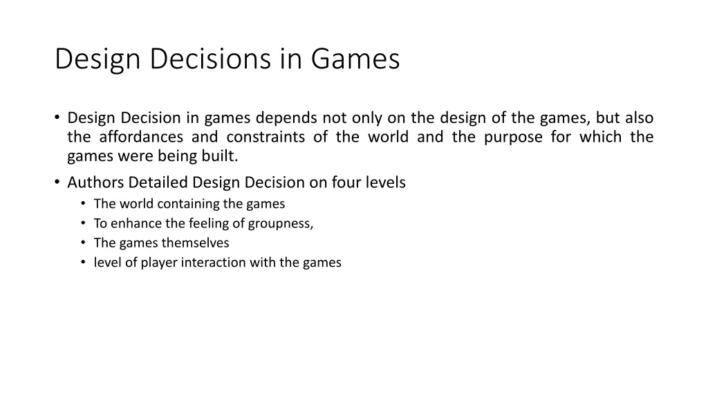 design decisions in games