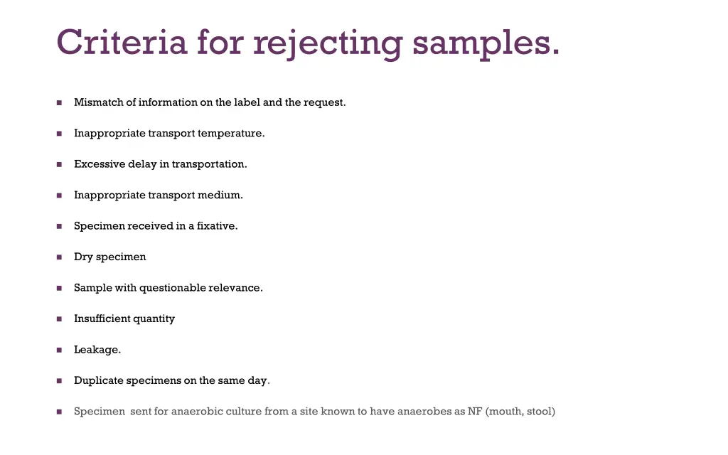 criteria for rejecting samples