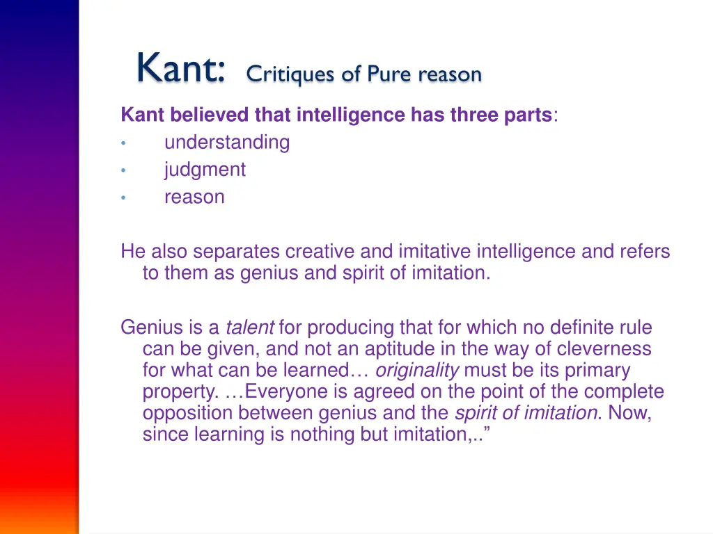 kant critiques of pure reason