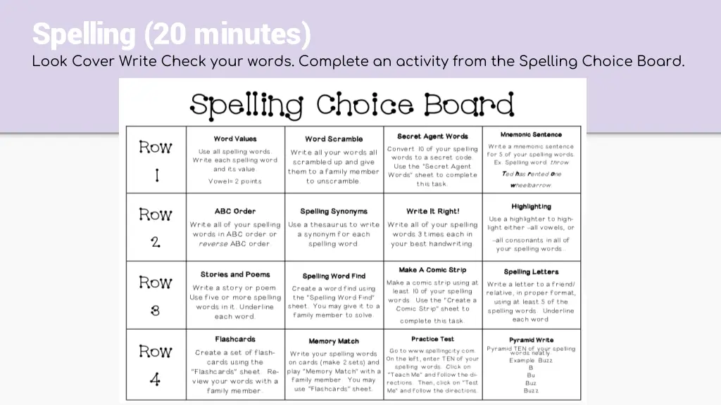 spelling 20 minutes look cover write check your