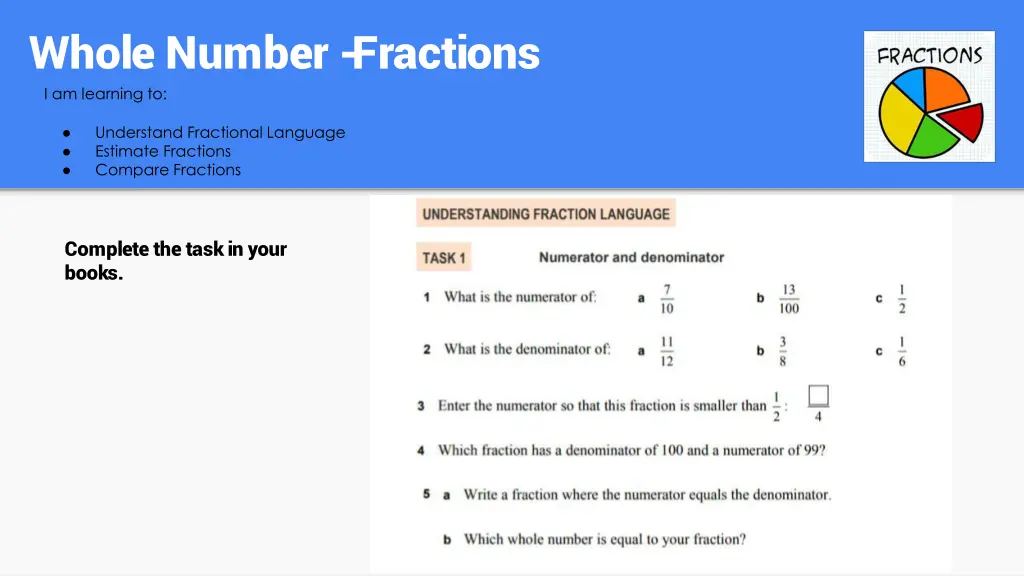 whole number fractions i am learning to 1