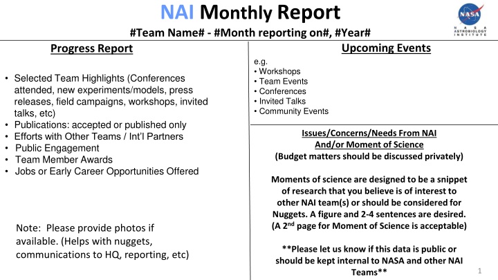 nai m onthly report team name month reporting