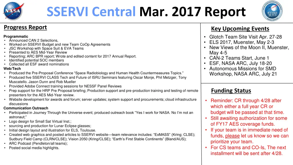 sservi central mar 2017 report