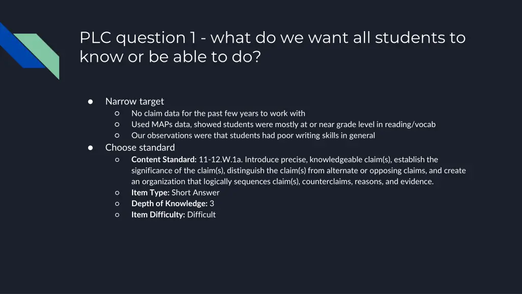 plc question 1 what do we want all students