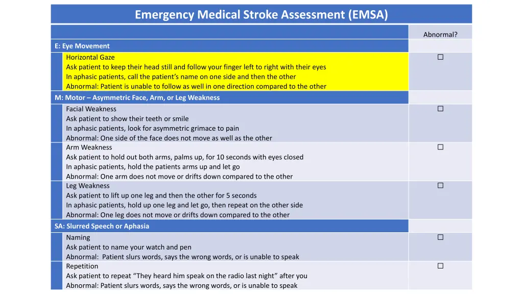 emergency medical stroke assessment emsa 1