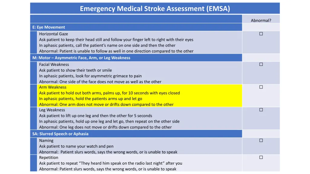 emergency medical stroke assessment emsa 3