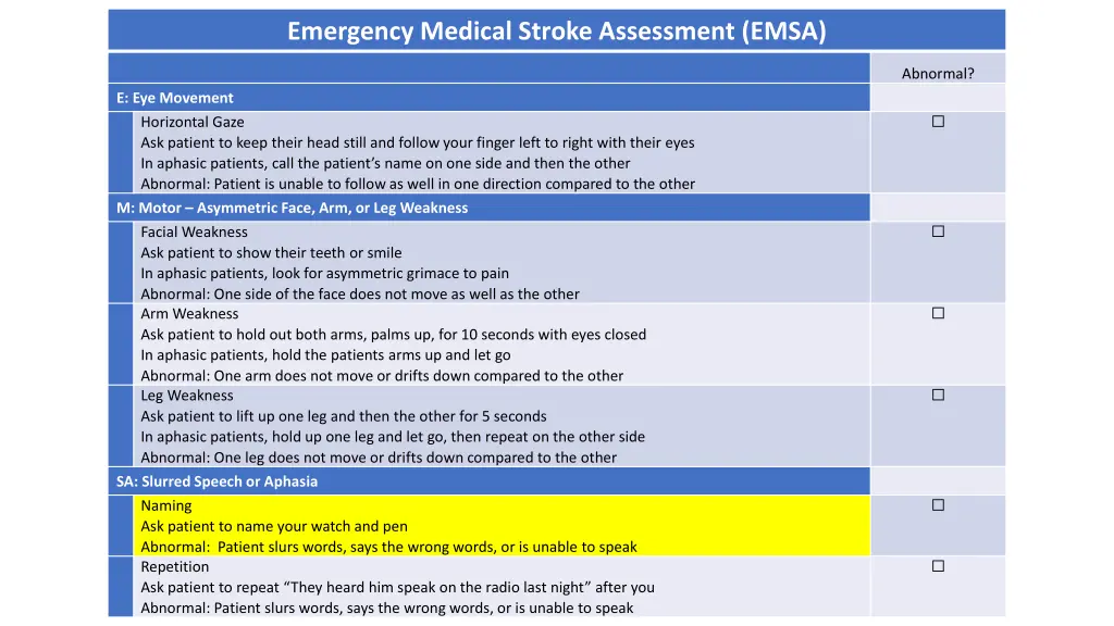 emergency medical stroke assessment emsa 5