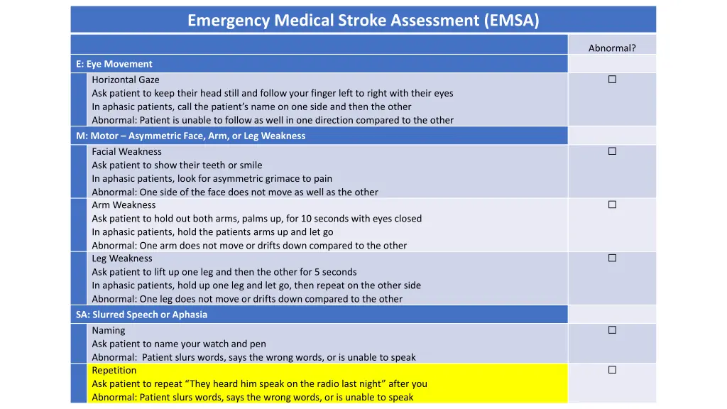 emergency medical stroke assessment emsa 6