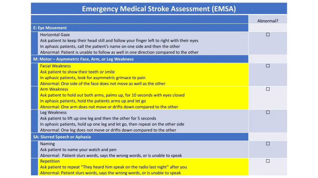 emergency medical stroke assessment emsa 7