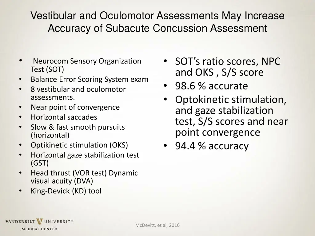 vestibular and oculomotor assessments