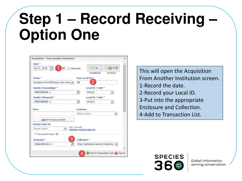 step 1 record receiving option one