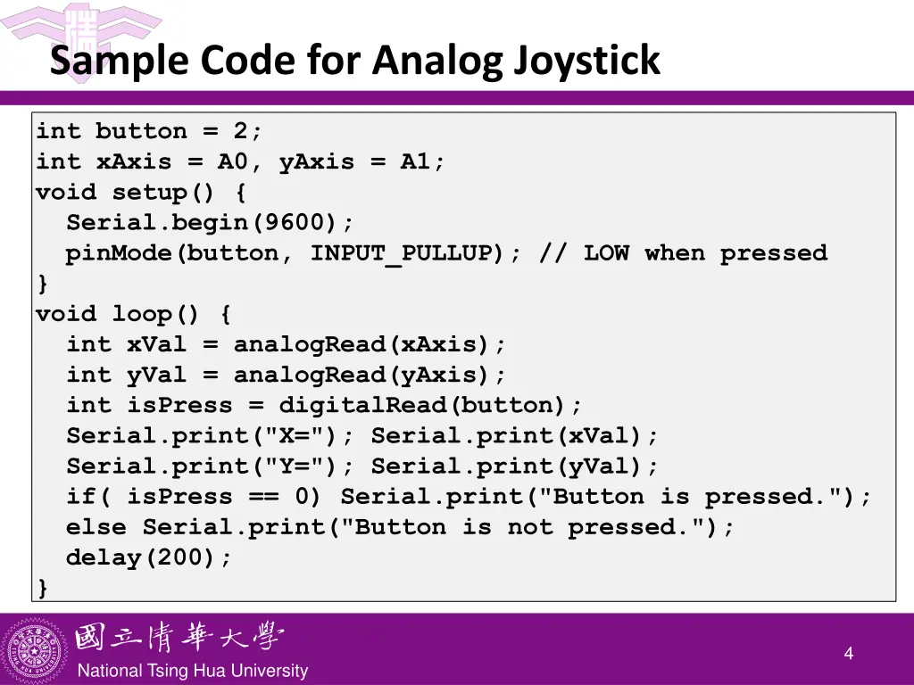 sample code for analog joystick