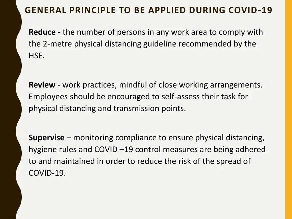 general principle to be applied during covid 19