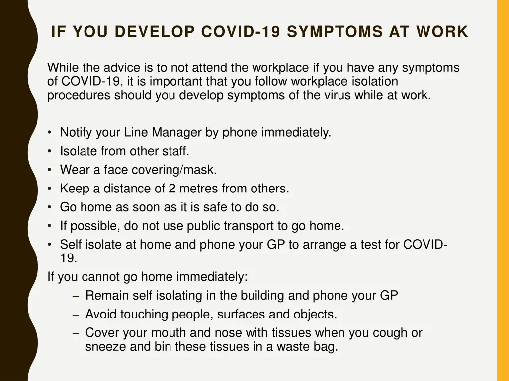 if you develop covid 19 symptoms at work