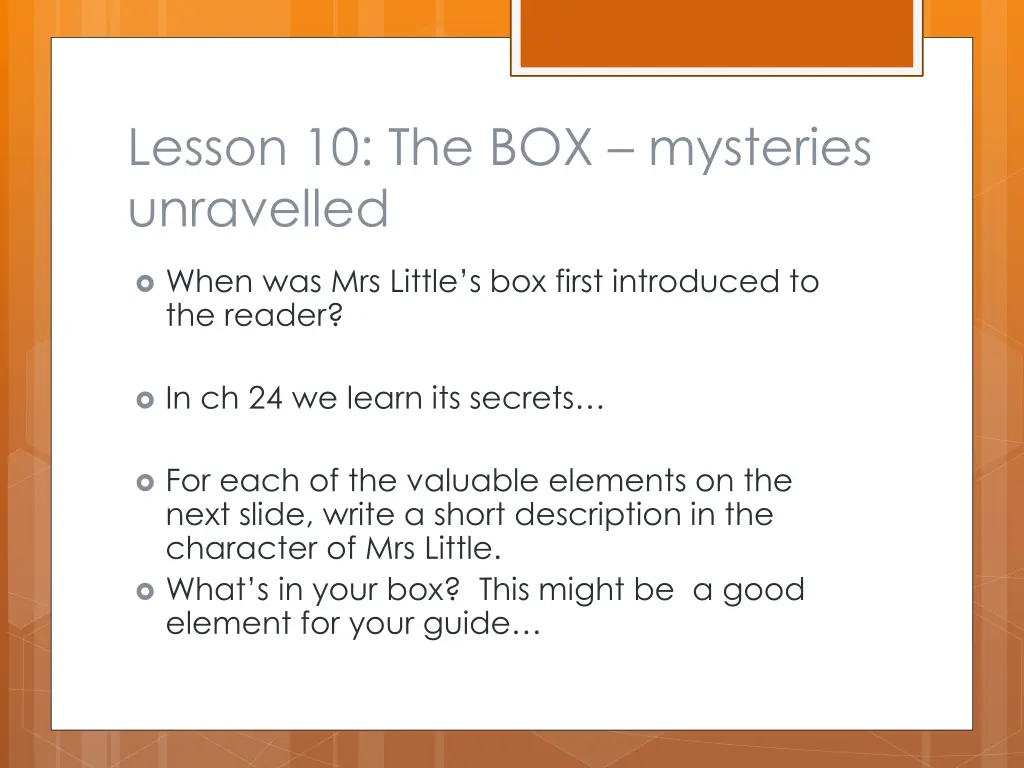 lesson 10 the box mysteries unravelled