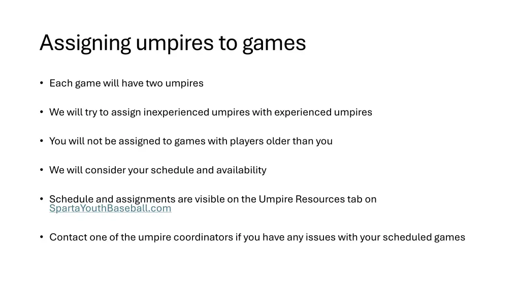 assigning umpires to games