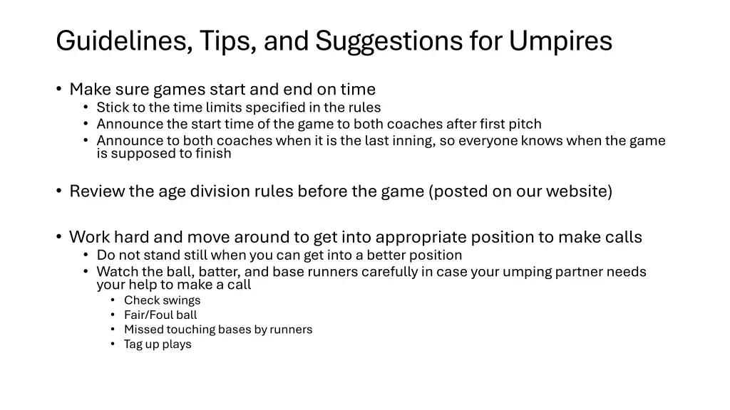 guidelines tips and suggestions for umpires