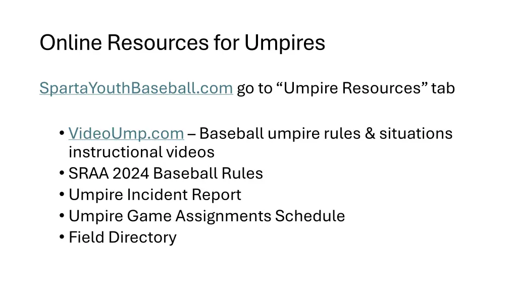 online resources for umpires