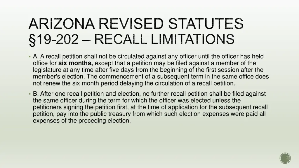 arizona revised statutes 19 202 recall limitations