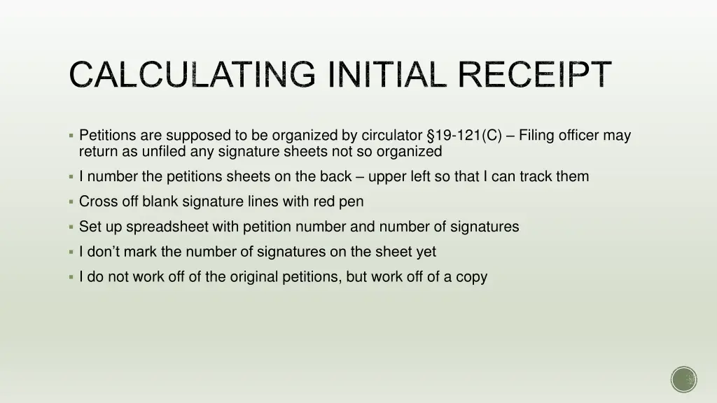 calculating initial receipt