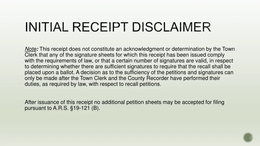 initial receipt disclaimer