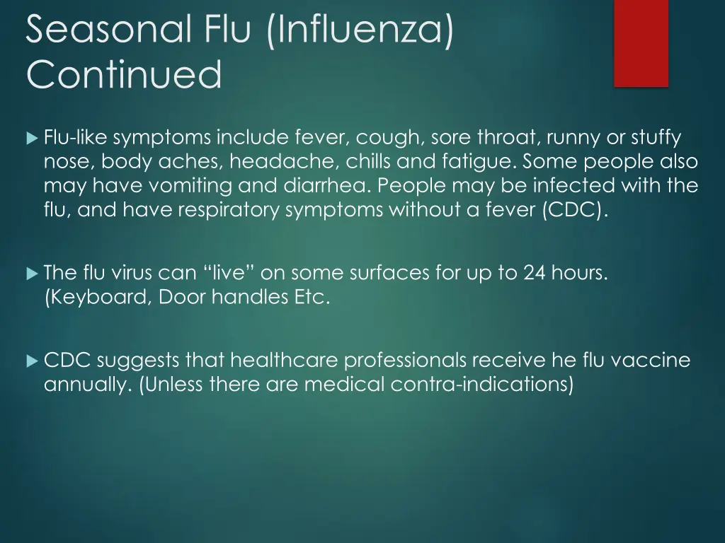 seasonal flu influenza continued