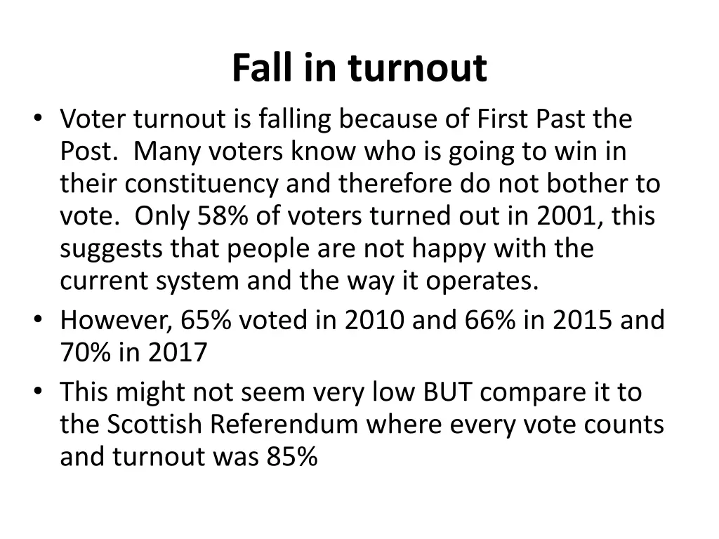 fall in turnout