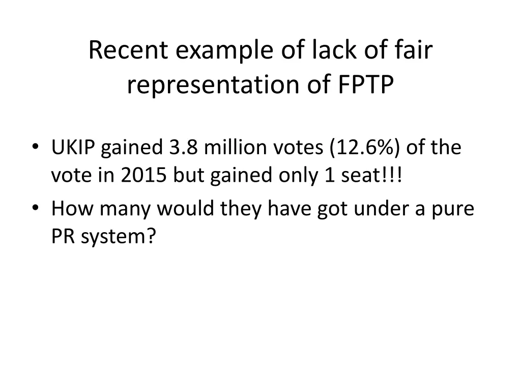 recent example of lack of fair representation