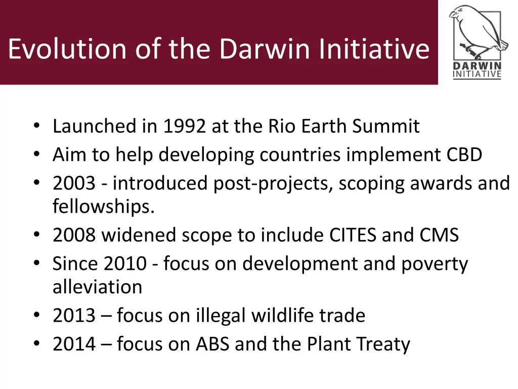 evolution of the darwin initiative