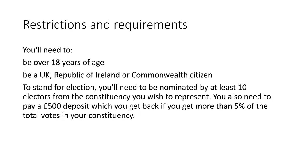 restrictions and requirements