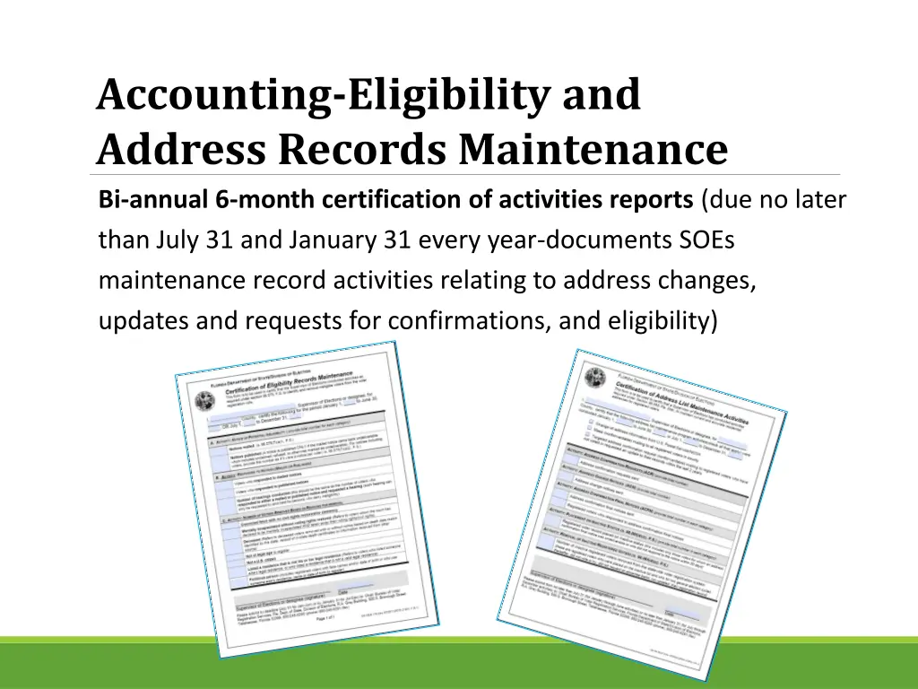 accounting eligibility and address records