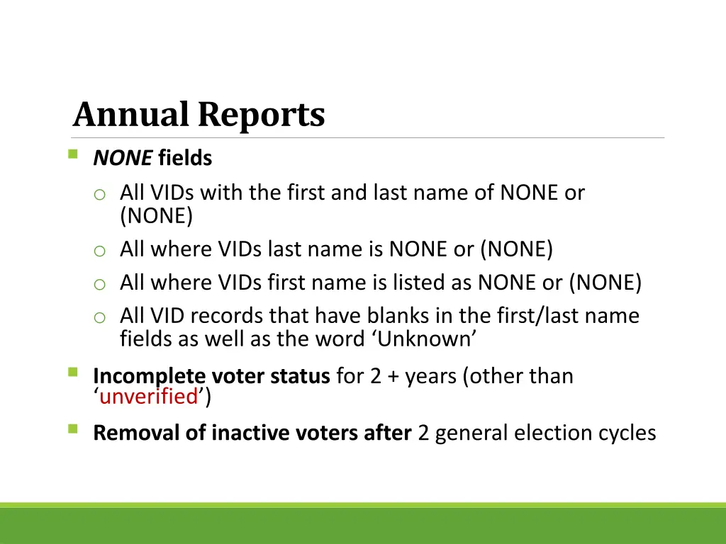 annual reports none fields o all vids with